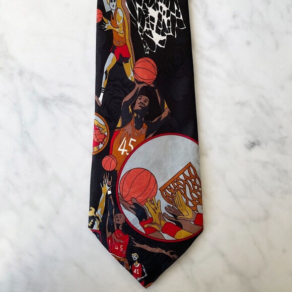 Basketball Players 45 41 Neck Tie - Renaissance Hand Made - Black Red Grey Brown - Picture 1 of 7
